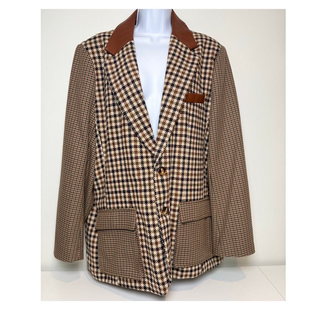 Steve Madden Carolina Oversized Blazer, Brown Plaid, NWT - Picture 6 of 14
